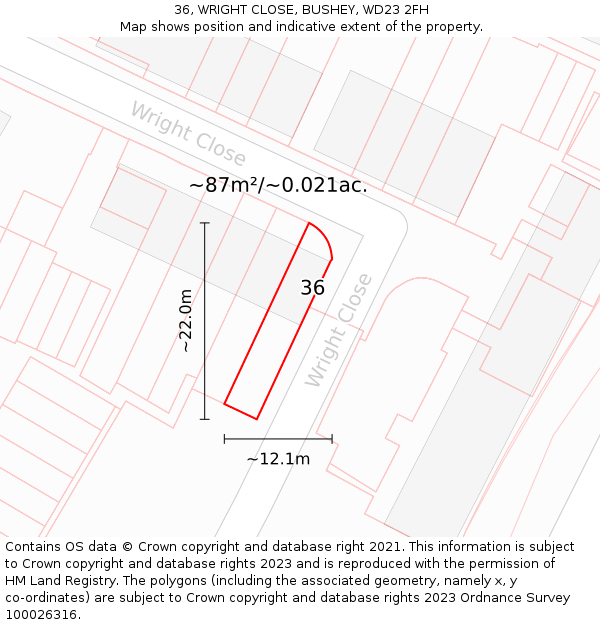 36, WRIGHT CLOSE, BUSHEY, WD23 2FH: Plot and title map