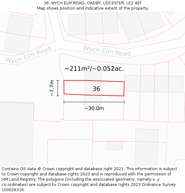 36, WYCH ELM ROAD, OADBY, LEICESTER, LE2 4EF: Plot and title map
