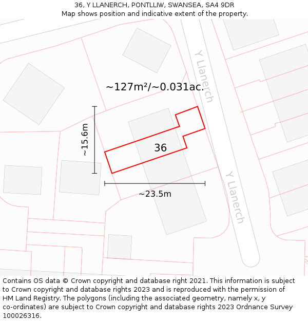 36, Y LLANERCH, PONTLLIW, SWANSEA, SA4 9DR: Plot and title map