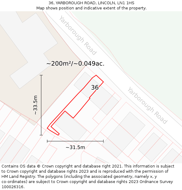 36, YARBOROUGH ROAD, LINCOLN, LN1 1HS: Plot and title map