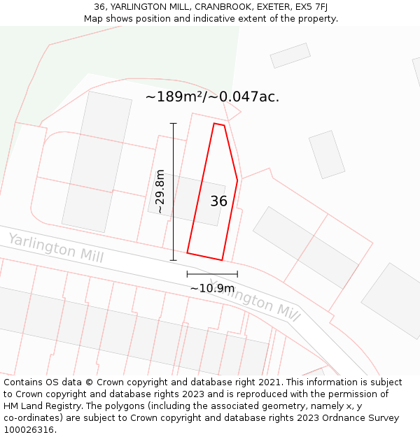 36, YARLINGTON MILL, CRANBROOK, EXETER, EX5 7FJ: Plot and title map
