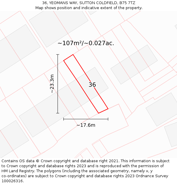 36, YEOMANS WAY, SUTTON COLDFIELD, B75 7TZ: Plot and title map
