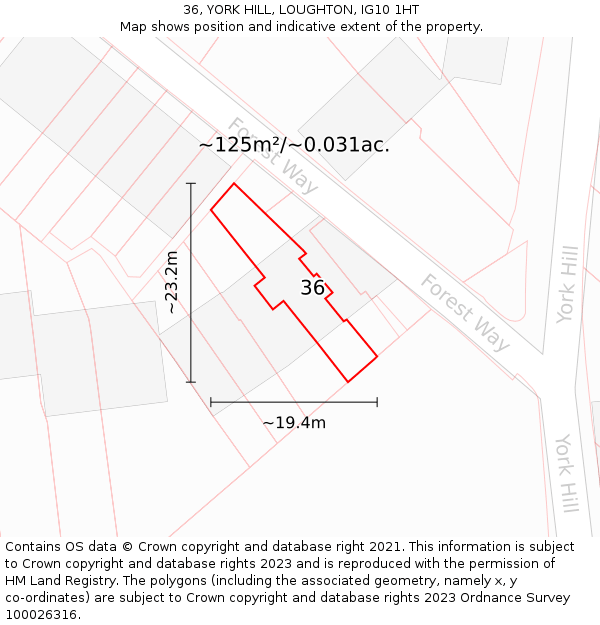 36, YORK HILL, LOUGHTON, IG10 1HT: Plot and title map