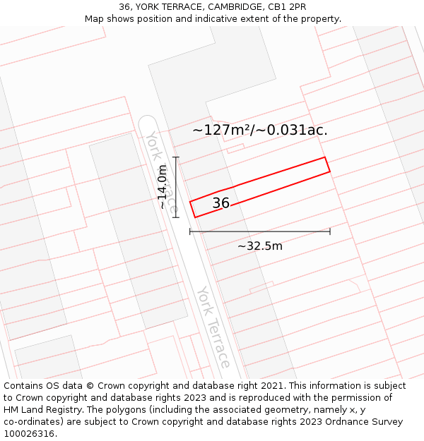 36, YORK TERRACE, CAMBRIDGE, CB1 2PR: Plot and title map