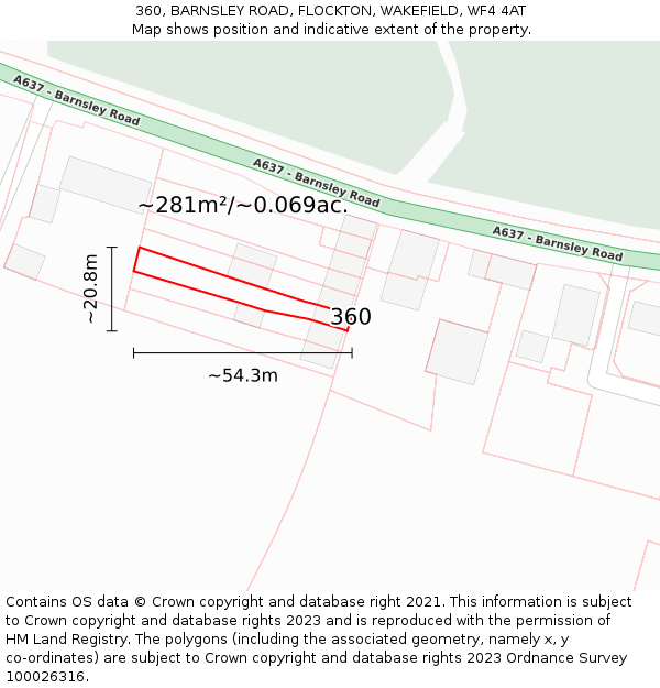 360, BARNSLEY ROAD, FLOCKTON, WAKEFIELD, WF4 4AT: Plot and title map