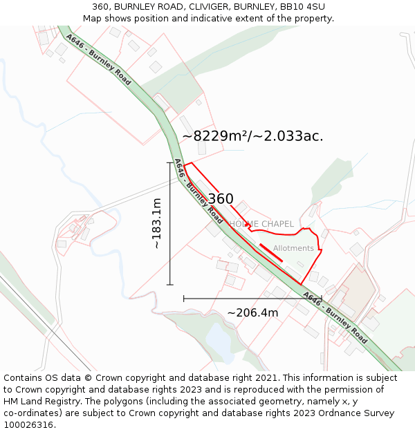 360, BURNLEY ROAD, CLIVIGER, BURNLEY, BB10 4SU: Plot and title map