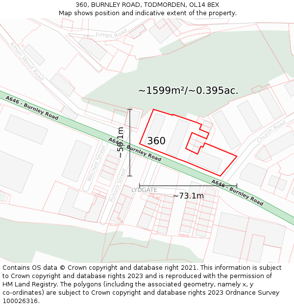 360, BURNLEY ROAD, TODMORDEN, OL14 8EX: Plot and title map