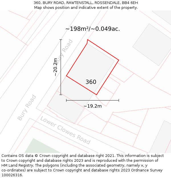 360, BURY ROAD, RAWTENSTALL, ROSSENDALE, BB4 6EH: Plot and title map