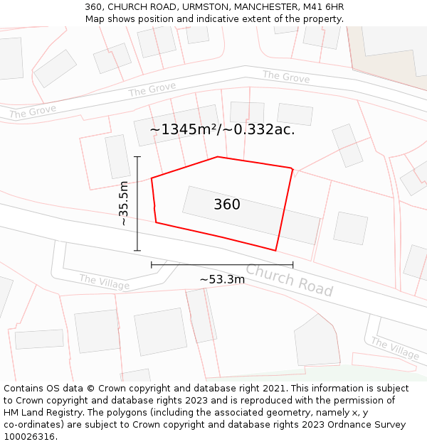 360, CHURCH ROAD, URMSTON, MANCHESTER, M41 6HR: Plot and title map