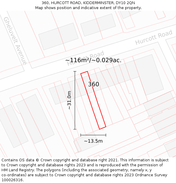 360, HURCOTT ROAD, KIDDERMINSTER, DY10 2QN: Plot and title map