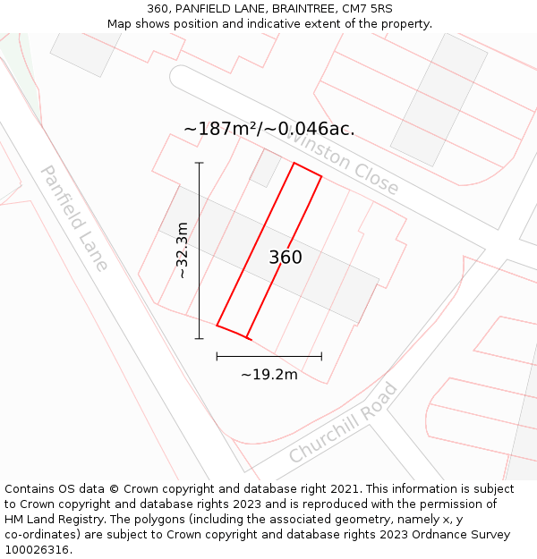 360, PANFIELD LANE, BRAINTREE, CM7 5RS: Plot and title map