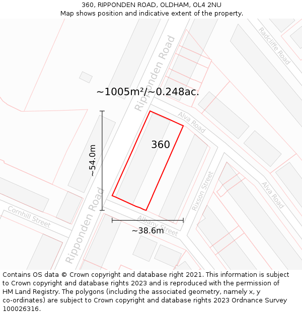 360, RIPPONDEN ROAD, OLDHAM, OL4 2NU: Plot and title map