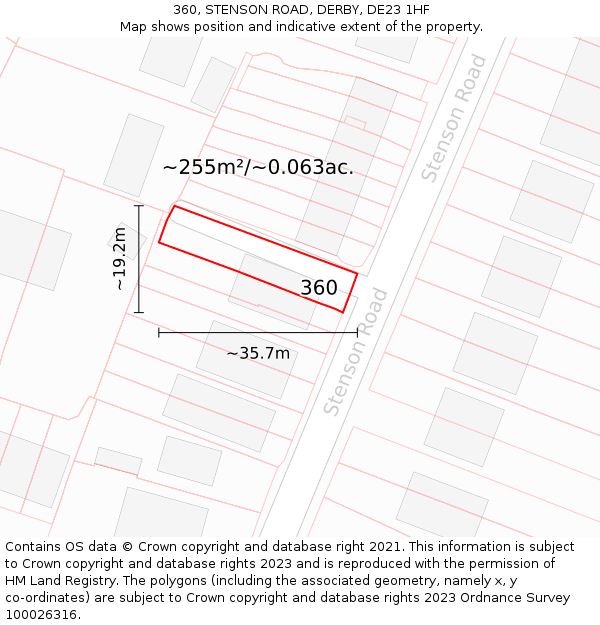 360, STENSON ROAD, DERBY, DE23 1HF: Plot and title map