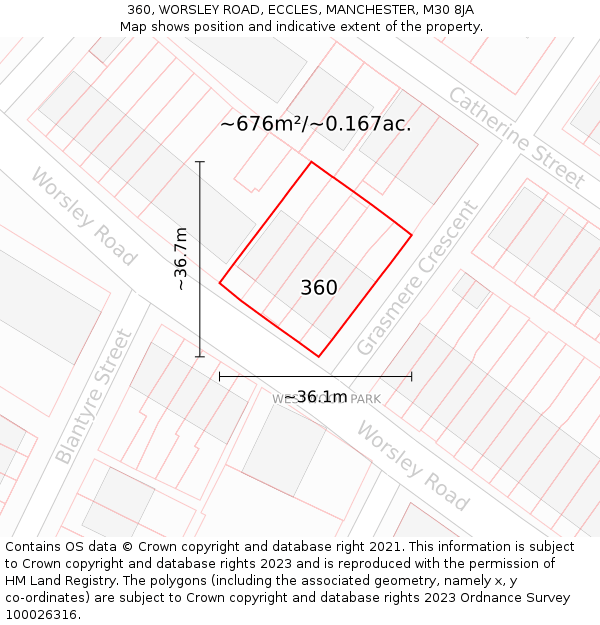 360, WORSLEY ROAD, ECCLES, MANCHESTER, M30 8JA: Plot and title map