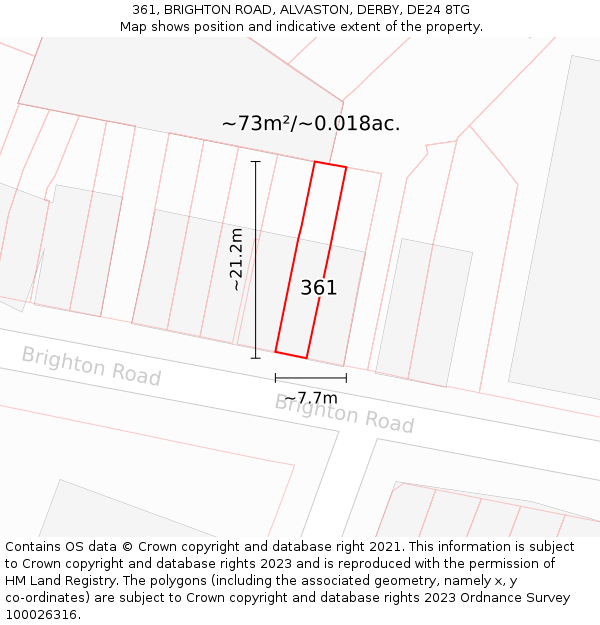 361, BRIGHTON ROAD, ALVASTON, DERBY, DE24 8TG: Plot and title map