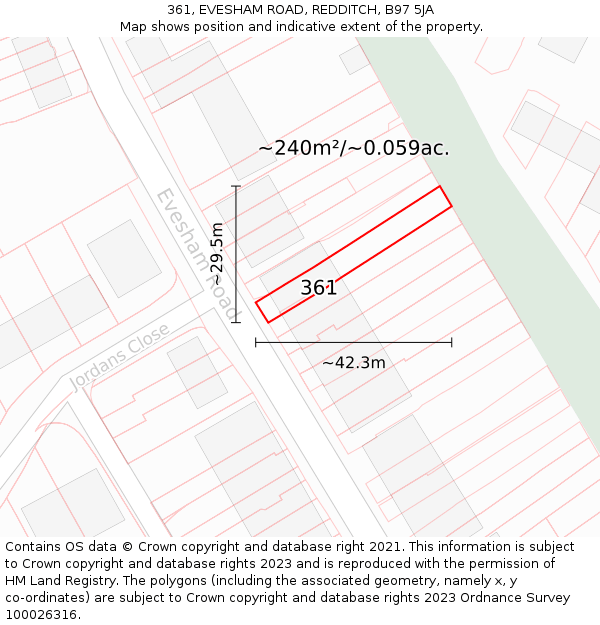 361, EVESHAM ROAD, REDDITCH, B97 5JA: Plot and title map