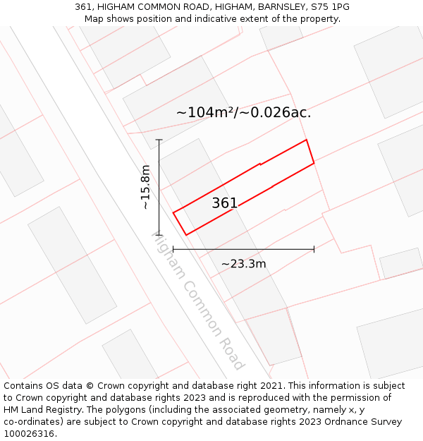 361, HIGHAM COMMON ROAD, HIGHAM, BARNSLEY, S75 1PG: Plot and title map