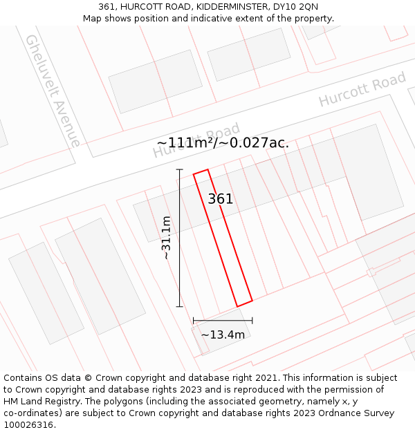 361, HURCOTT ROAD, KIDDERMINSTER, DY10 2QN: Plot and title map