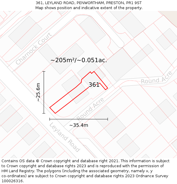 361, LEYLAND ROAD, PENWORTHAM, PRESTON, PR1 9ST: Plot and title map