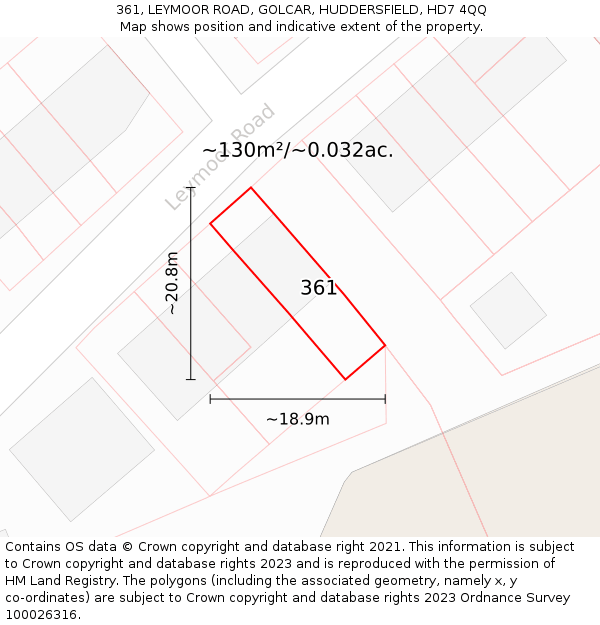 361, LEYMOOR ROAD, GOLCAR, HUDDERSFIELD, HD7 4QQ: Plot and title map