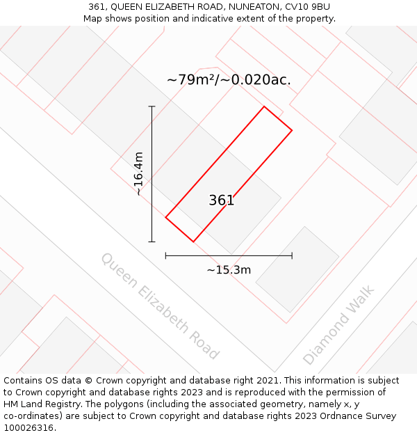 361, QUEEN ELIZABETH ROAD, NUNEATON, CV10 9BU: Plot and title map