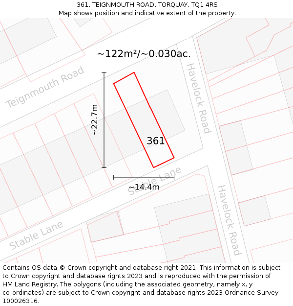361, TEIGNMOUTH ROAD, TORQUAY, TQ1 4RS: Plot and title map