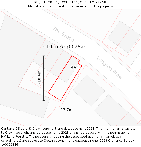 361, THE GREEN, ECCLESTON, CHORLEY, PR7 5PH: Plot and title map