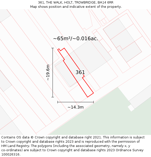 361, THE WALK, HOLT, TROWBRIDGE, BA14 6RR: Plot and title map