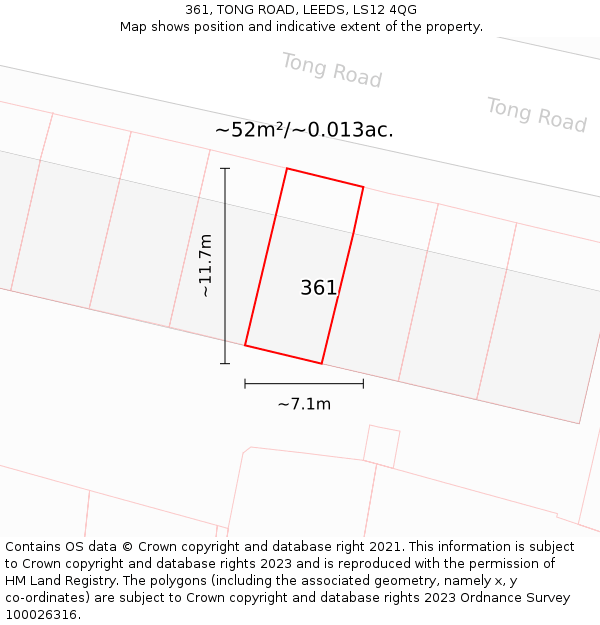 361, TONG ROAD, LEEDS, LS12 4QG: Plot and title map