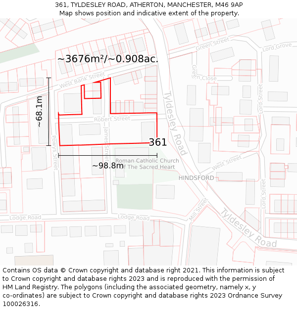 361, TYLDESLEY ROAD, ATHERTON, MANCHESTER, M46 9AP: Plot and title map