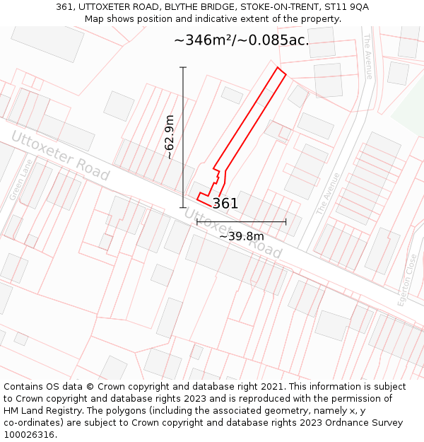 361, UTTOXETER ROAD, BLYTHE BRIDGE, STOKE-ON-TRENT, ST11 9QA: Plot and title map