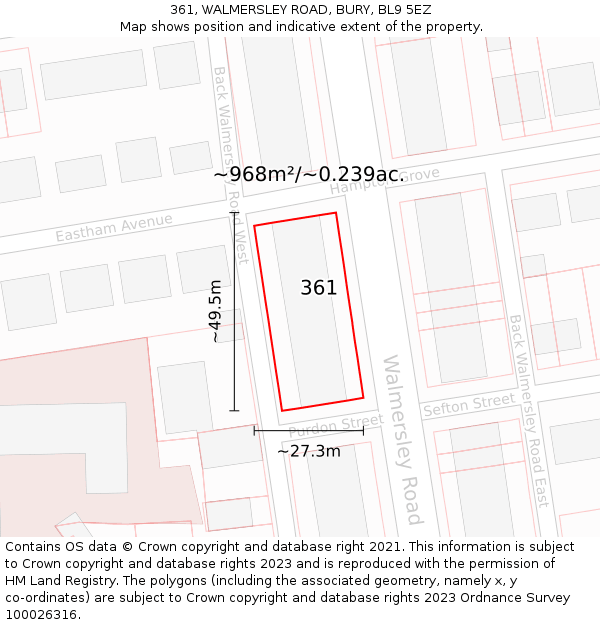 361, WALMERSLEY ROAD, BURY, BL9 5EZ: Plot and title map
