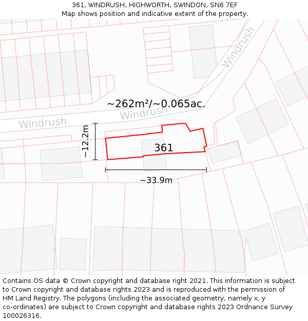 361, WINDRUSH, HIGHWORTH, SWINDON, SN6 7EF: Plot and title map