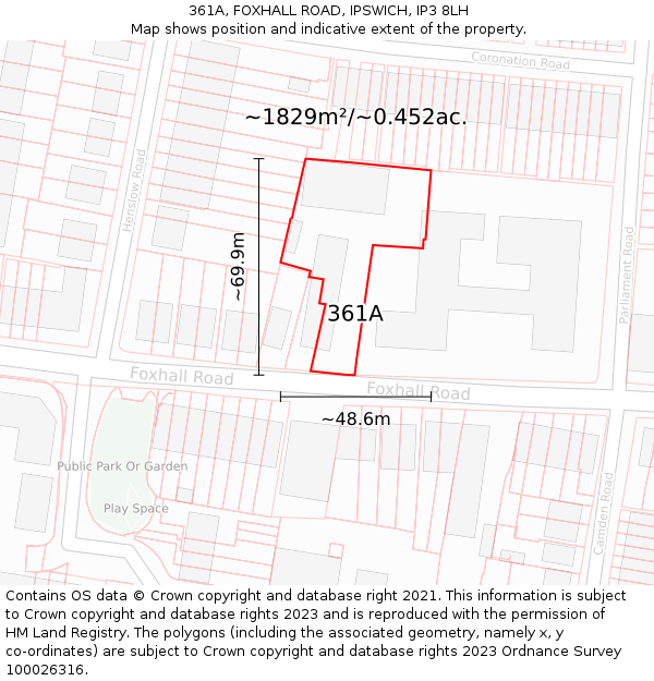 361A, FOXHALL ROAD, IPSWICH, IP3 8LH: Plot and title map