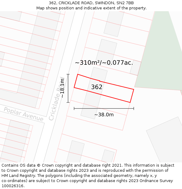 362, CRICKLADE ROAD, SWINDON, SN2 7BB: Plot and title map