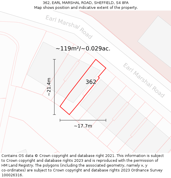 362, EARL MARSHAL ROAD, SHEFFIELD, S4 8FA: Plot and title map