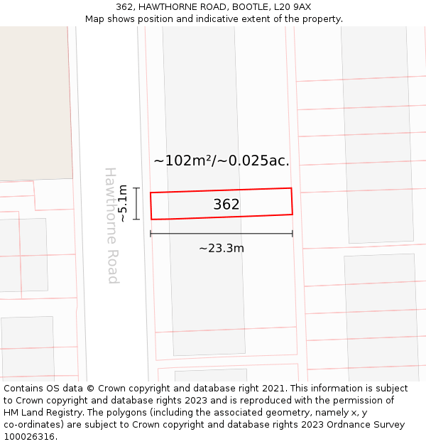 362, HAWTHORNE ROAD, BOOTLE, L20 9AX: Plot and title map