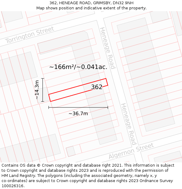362, HENEAGE ROAD, GRIMSBY, DN32 9NH: Plot and title map