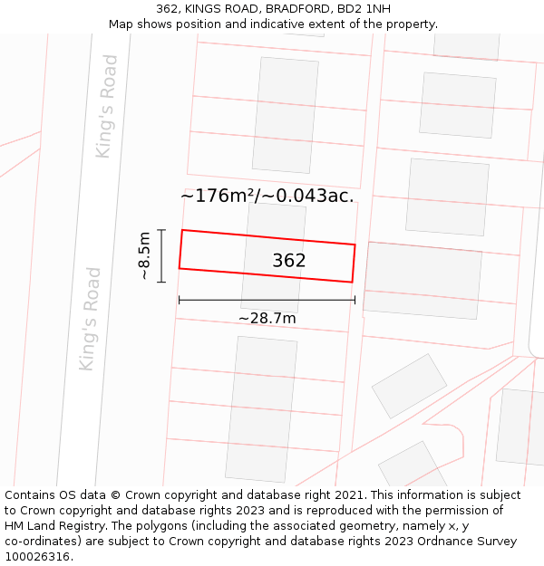 362, KINGS ROAD, BRADFORD, BD2 1NH: Plot and title map