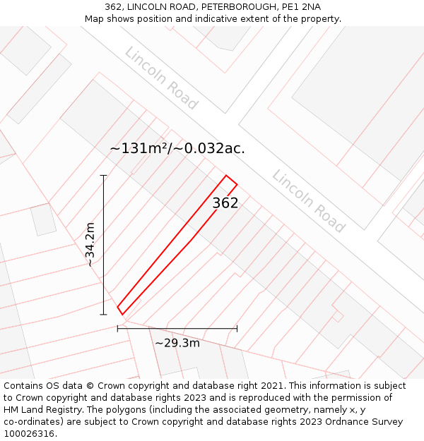 362, LINCOLN ROAD, PETERBOROUGH, PE1 2NA: Plot and title map