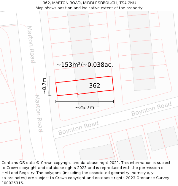 362, MARTON ROAD, MIDDLESBROUGH, TS4 2NU: Plot and title map
