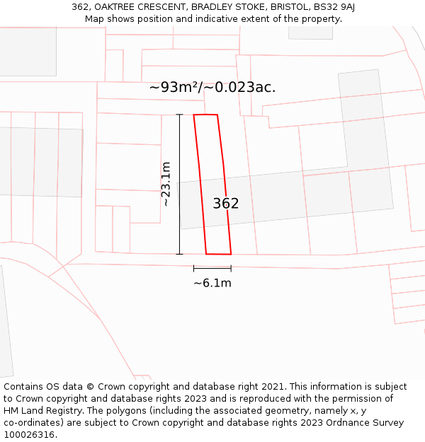 362, OAKTREE CRESCENT, BRADLEY STOKE, BRISTOL, BS32 9AJ: Plot and title map