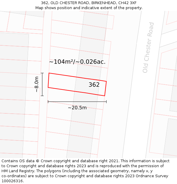 362, OLD CHESTER ROAD, BIRKENHEAD, CH42 3XF: Plot and title map