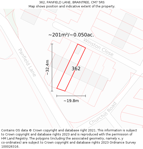 362, PANFIELD LANE, BRAINTREE, CM7 5RS: Plot and title map