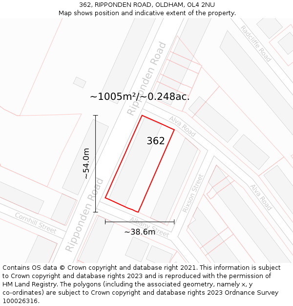 362, RIPPONDEN ROAD, OLDHAM, OL4 2NU: Plot and title map