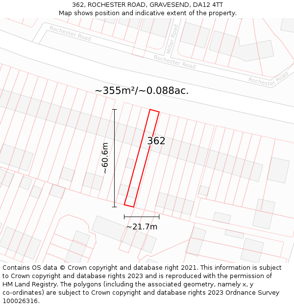 362, ROCHESTER ROAD, GRAVESEND, DA12 4TT: Plot and title map
