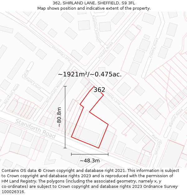 362, SHIRLAND LANE, SHEFFIELD, S9 3FL: Plot and title map
