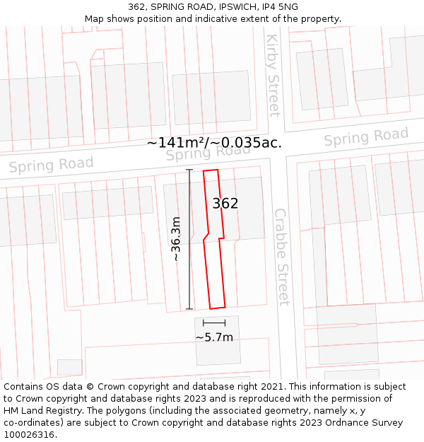 362, SPRING ROAD, IPSWICH, IP4 5NG: Plot and title map