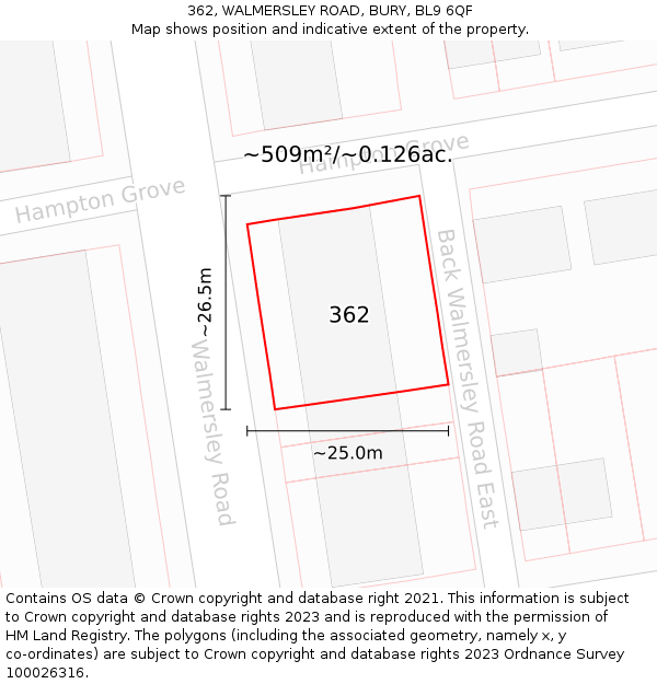 362, WALMERSLEY ROAD, BURY, BL9 6QF: Plot and title map