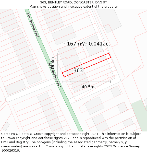 363, BENTLEY ROAD, DONCASTER, DN5 9TJ: Plot and title map